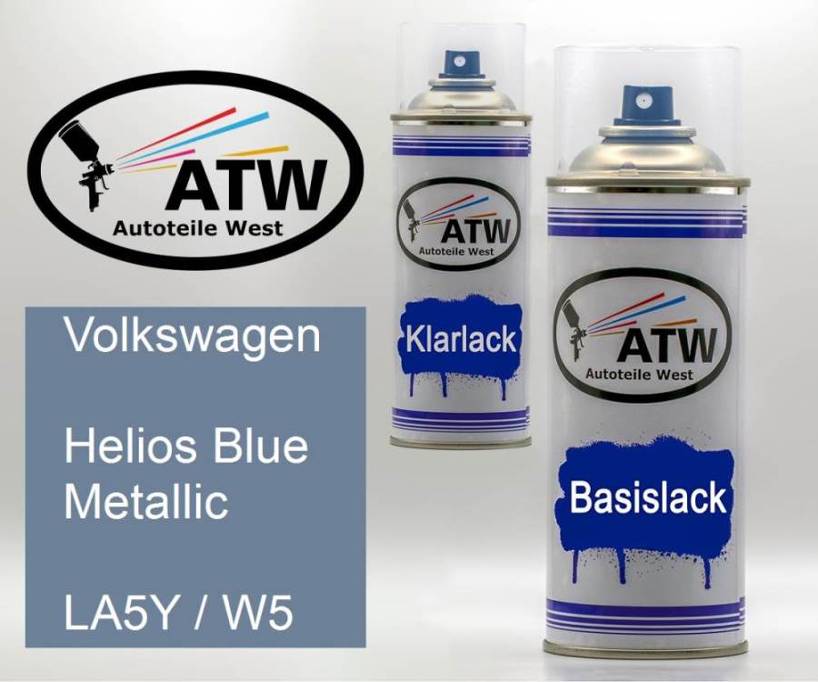 Volkswagen, Helios Blue Metallic, LA5Y / W5: 400ml Sprühdose + 400ml Klarlack - Set, von ATW Autoteile West.